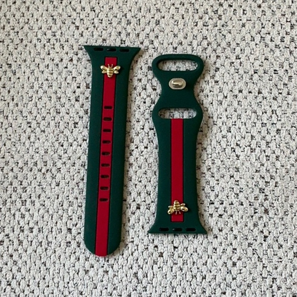 Authentic Strawberry Avacado Green/Red Watch Band with Gold Accents.